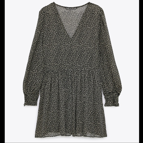 ZARA BLACK/ BEIGE PRINT DRESS - Picture 5 of 11